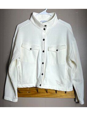 Johnny Was Calme Jacket Funnel Neck Ivory Elevated Athleisure Lux Preppy Women M